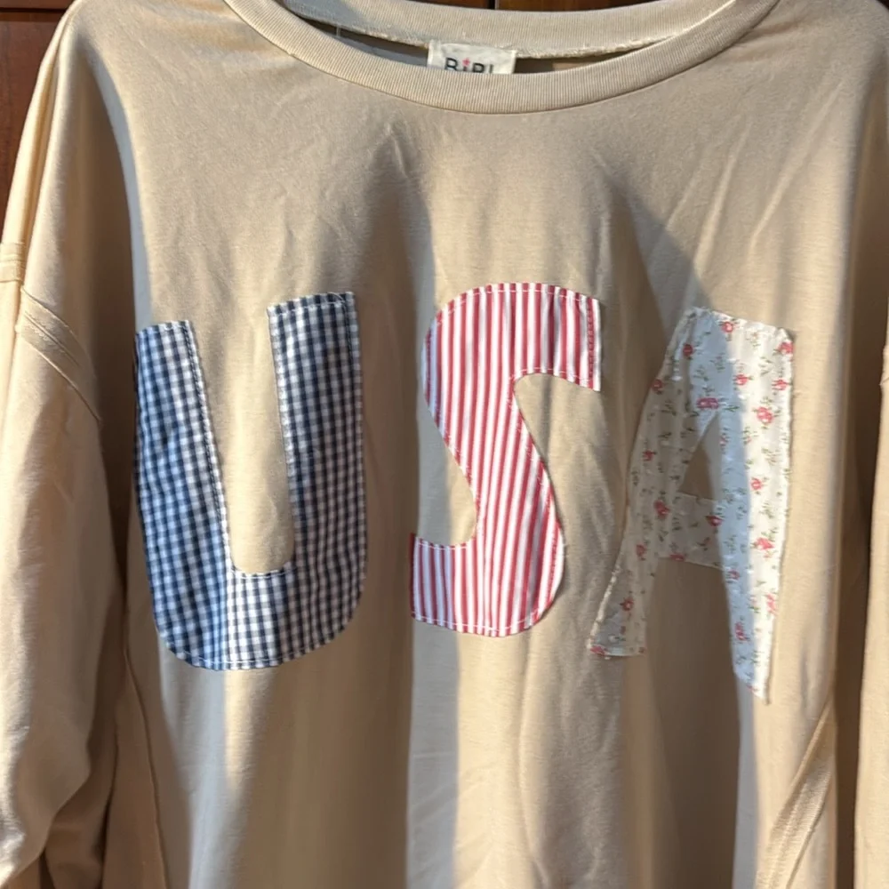 USA Patchwork French Terry Oversized Sweatshirt - Picture 3 of 7